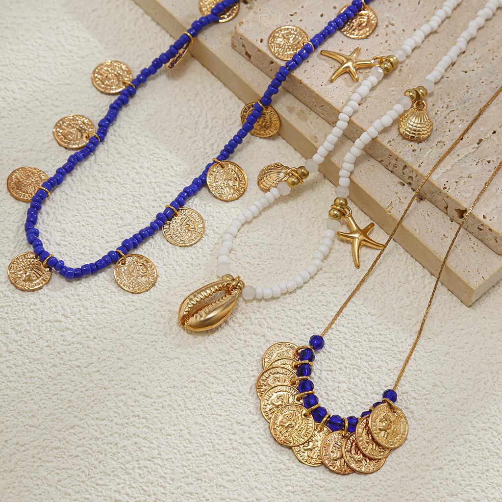 Literary and Retro-style Portrait, Coin Necklace, Unique Ethnic and Exotic Multi-layer Rice Bead Necklace