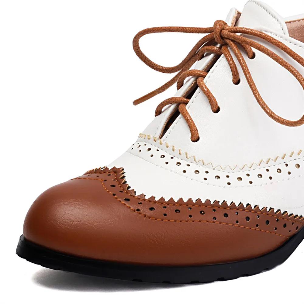 Fashion 2025 New Pump Women Pumps Round Toe Height Heels Platform Brogue Student Carved Retro Lace-Up Classic Spring Silver Black Brown