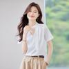 TeloMan Women's V-Neck Short-Sleeve Blouse with Tie-Neck Design