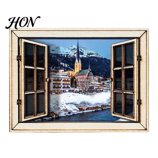 Simulated Window Magnets 1/6Pcs Fake Fridge Magnet, Wooden Natural Scenery Refrigerator Home Office Decorative Magnetic Decoration for Kitchen
