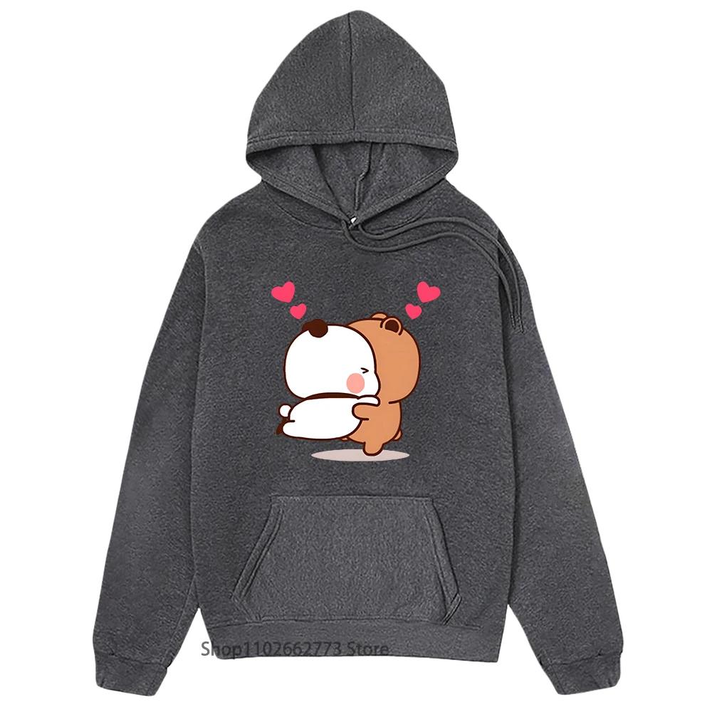 

Женская толстовка с капюшоном Kawaii Bubu Dudu Panda and Brownie Bear, парная толстовка с длинными рукавами и круглым вырезом, женская повседневная мультяшная толстовка S