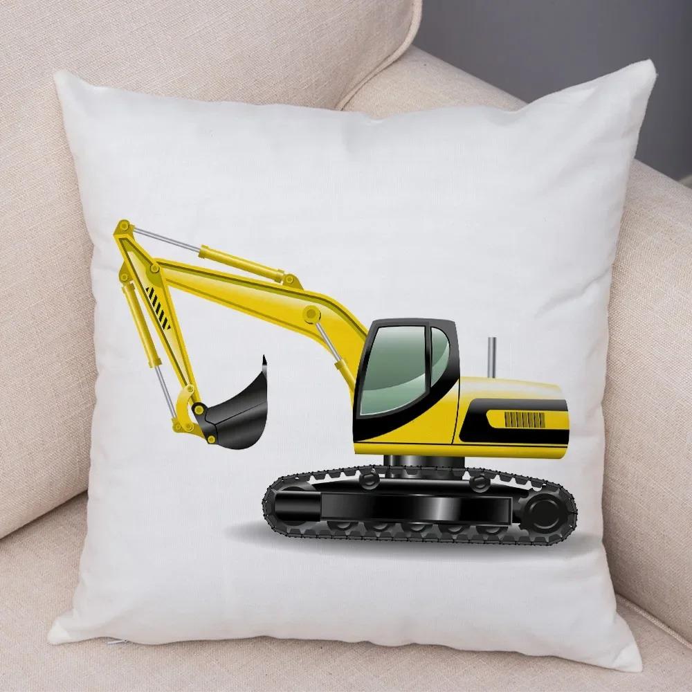 Cartoon Excavator Bulldozer Pillowcase Car Ornaments Office Living Room Sofa Home Pillowcase