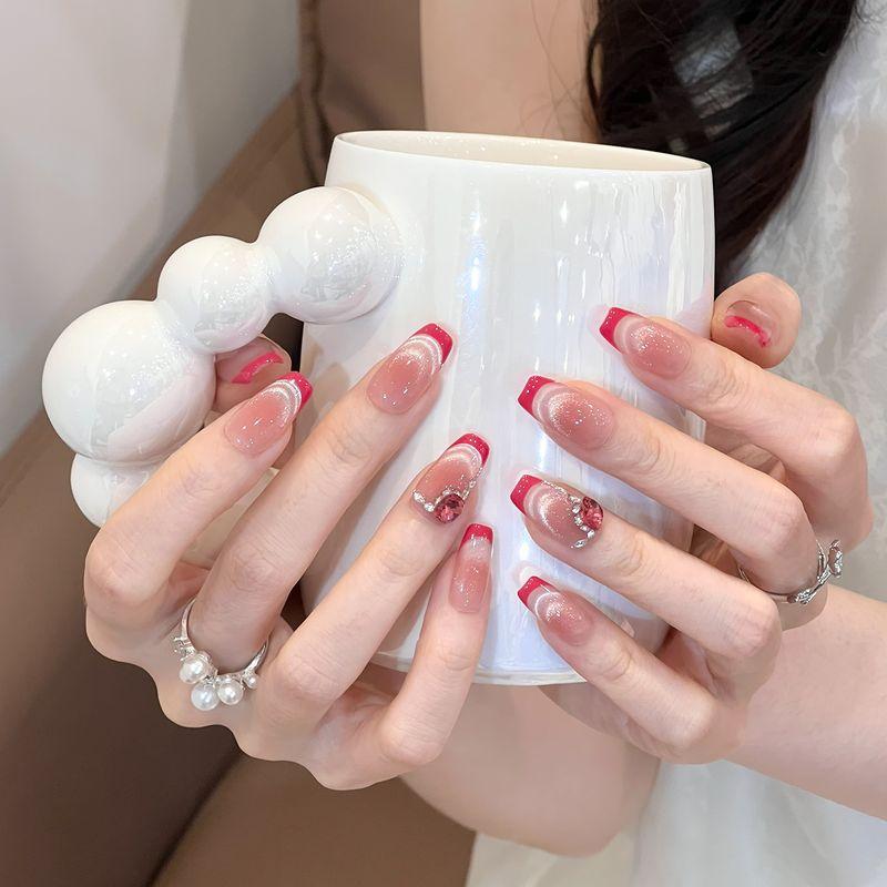 Ks Nail Art Wearable Nails Short Style 2026 New Model High-End Super Popular Cat Eye Handmade High-Quality Nude Color Stunning Nail Pieces