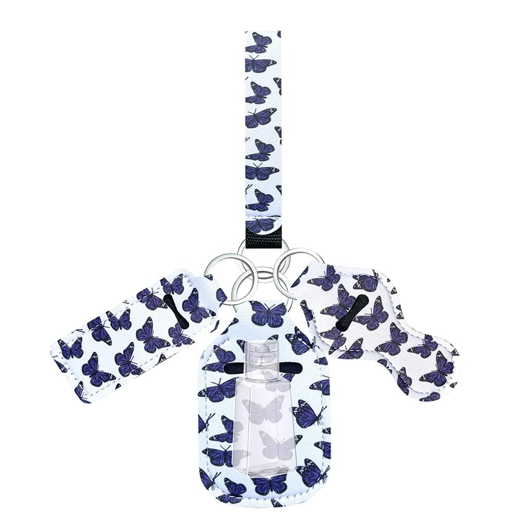 Chapstick Holder Watercolor Butterfly-style Neoprene Lipstick Holder Keychains Clip-On Lipstick Sleeve Pouch