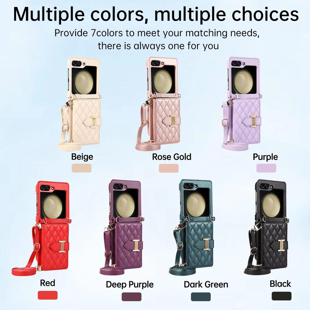 Mode Cross Body Karten Slot Brieftasche Ledertasche für Samsung Galaxy Z Flip 5 4 3 Flip5 Flip4 5G Lanyard Diamant Prägung Strap Schutzhülle