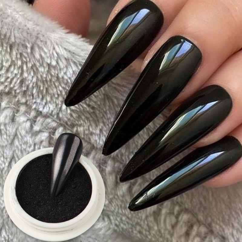 Magic Mirror Black Chrome Nail Powder Metallic Rubbing Glitter Pigment 1 Box for Professional Nail Art Design Use