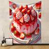 Strawberry Cake with Whipped Cream Patterned Tapestry Home Decor, Suitable for Bedroom and Living Room, Gift