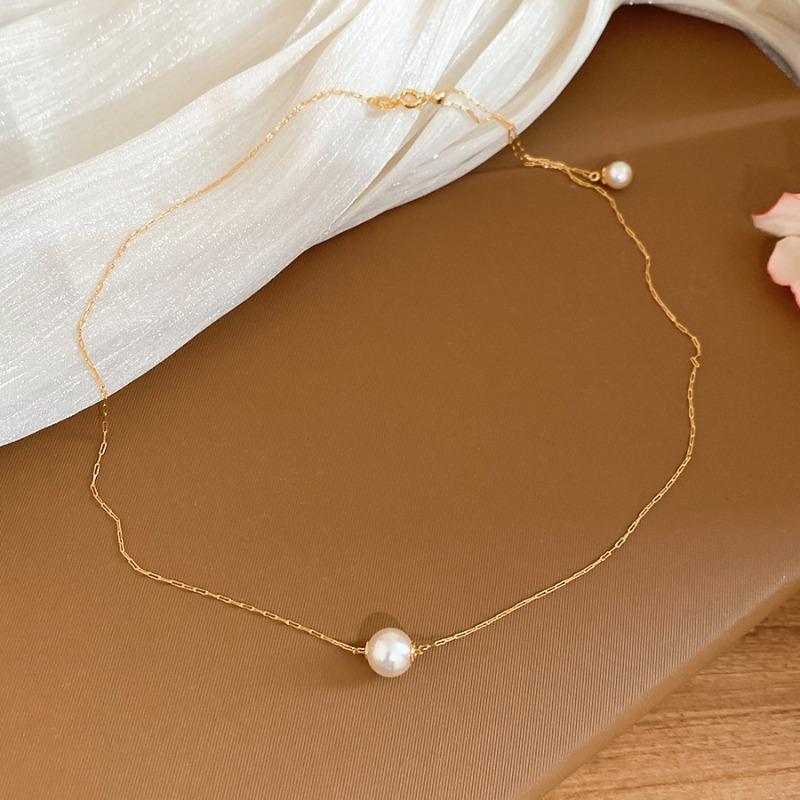 K Real Gold Electroplated Zircon Pearl Necklace Light Luxury Niche Fashion Collarbone Chain Daily Versatile Neck Chain Women