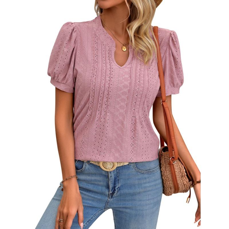 

Женская весенне-летняя однотонная футболка с V-образным вырезом и свободным коротким рукавом XL