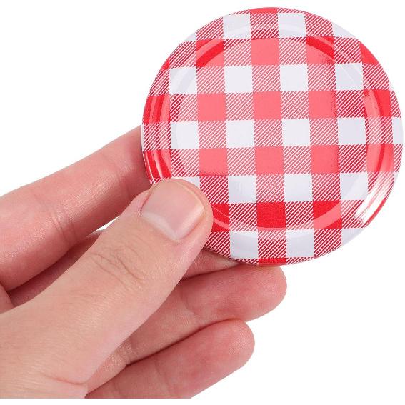 PRETYZOOM 40pcs Jar Lids Metal Canning Lids Red White Checked Jar Screw Caps for Canning Jars Jam Jelly Bottles 63MM