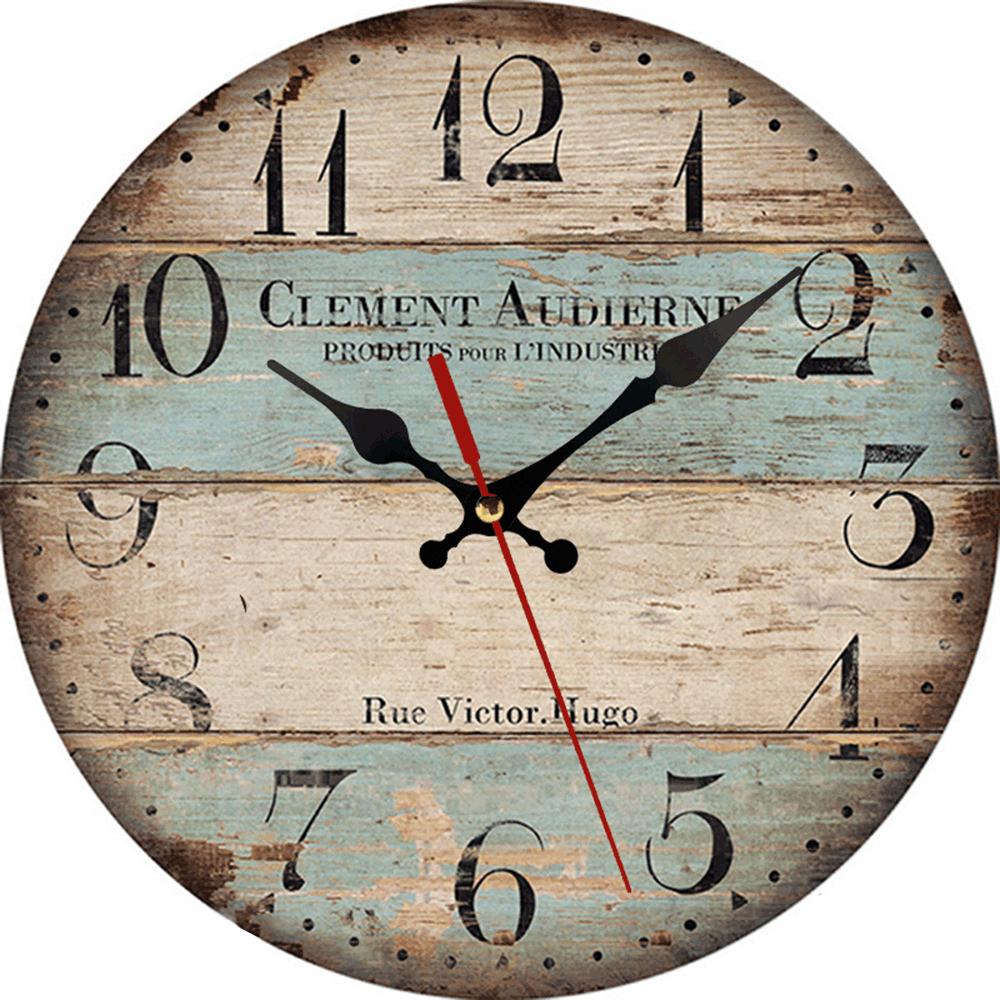 30CM Silent Wall Clock,Vintage Pattern Wooden Cardboard Wall Clock, European Retro Clock for Chic Home Office Cafe Decor