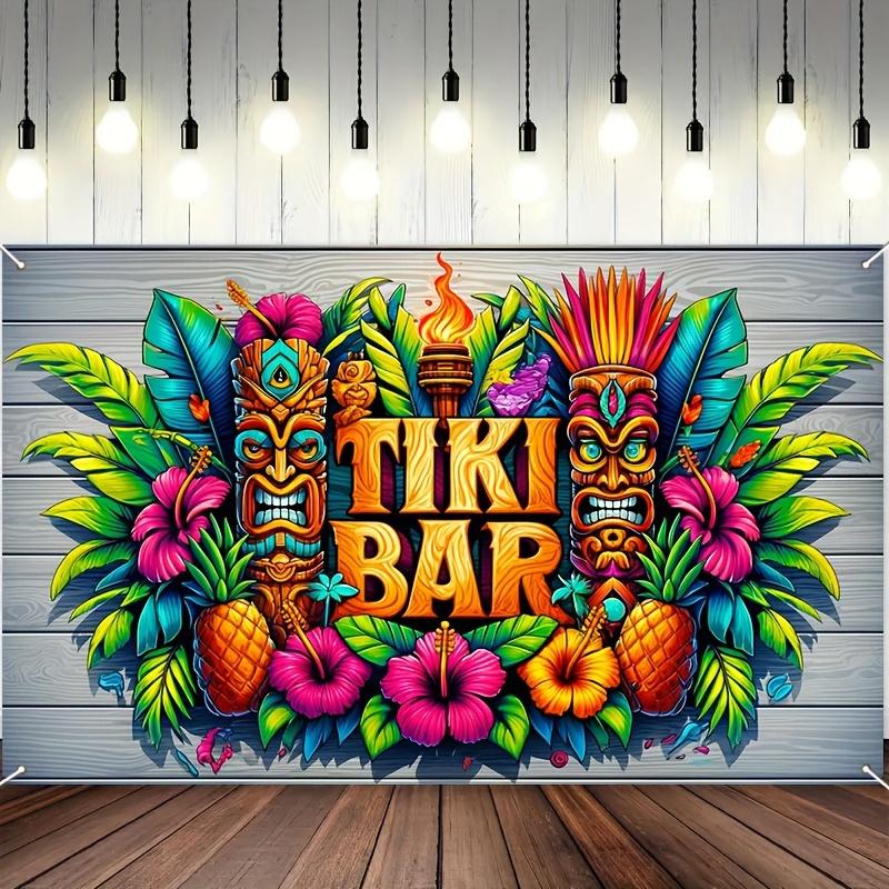 Tropical Tiki Bar Flower Totem Banner - Hawaii Beach Party Background Cloth