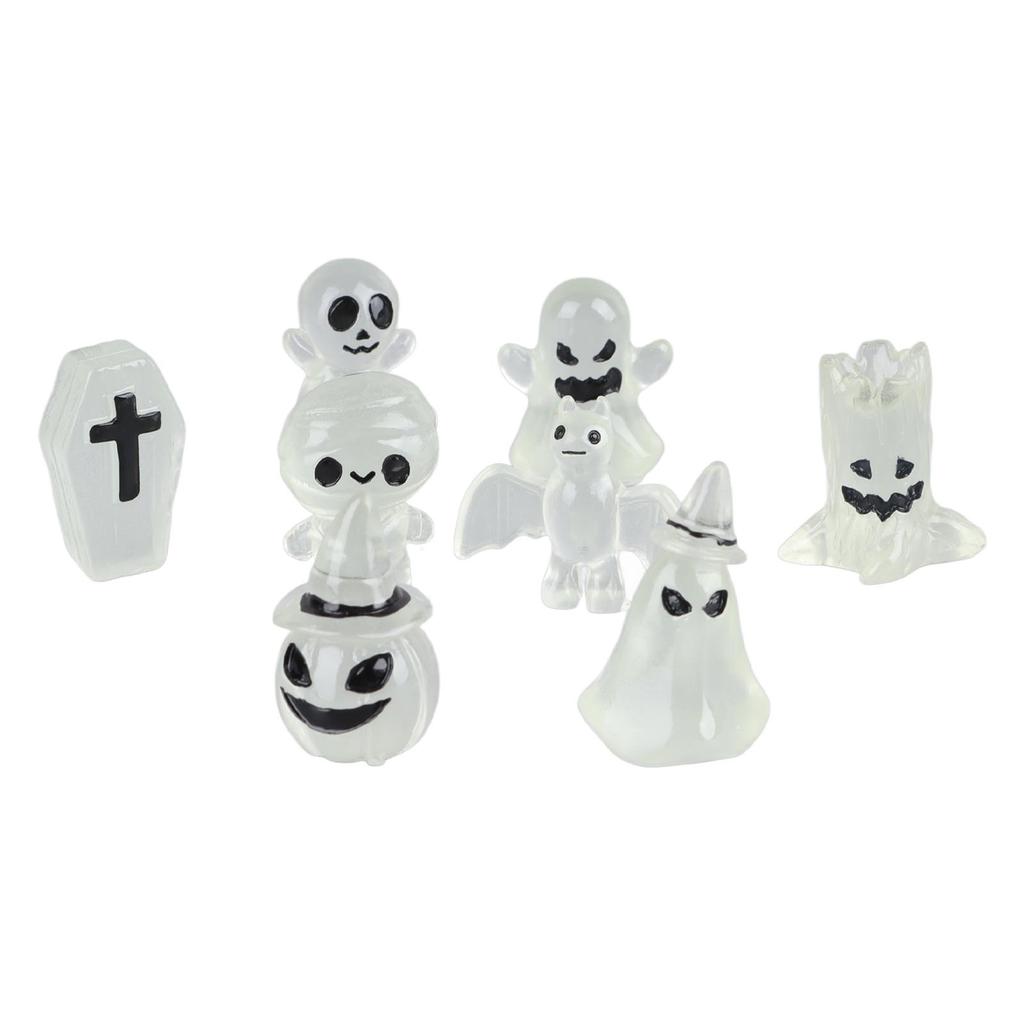 8 ks Halloweenské ozdoby Miniaturní svítící náhrobek Dýně Lebka Duch Zahradní dekor