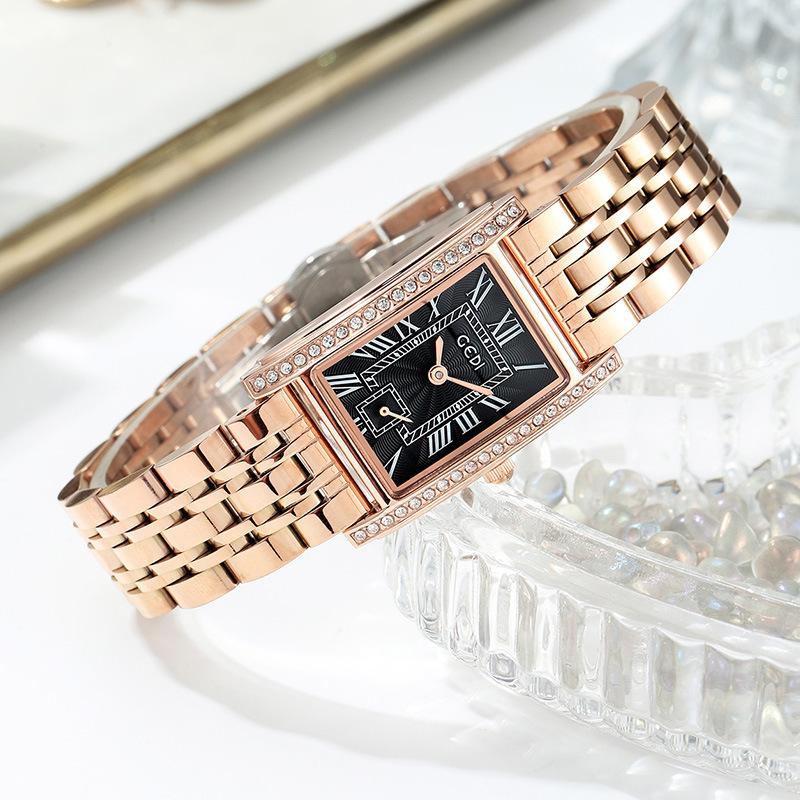 Ladies Fashion Steel Belt Small Square Watch Luxury Diamond Room Gold Steel Belt Student Watch