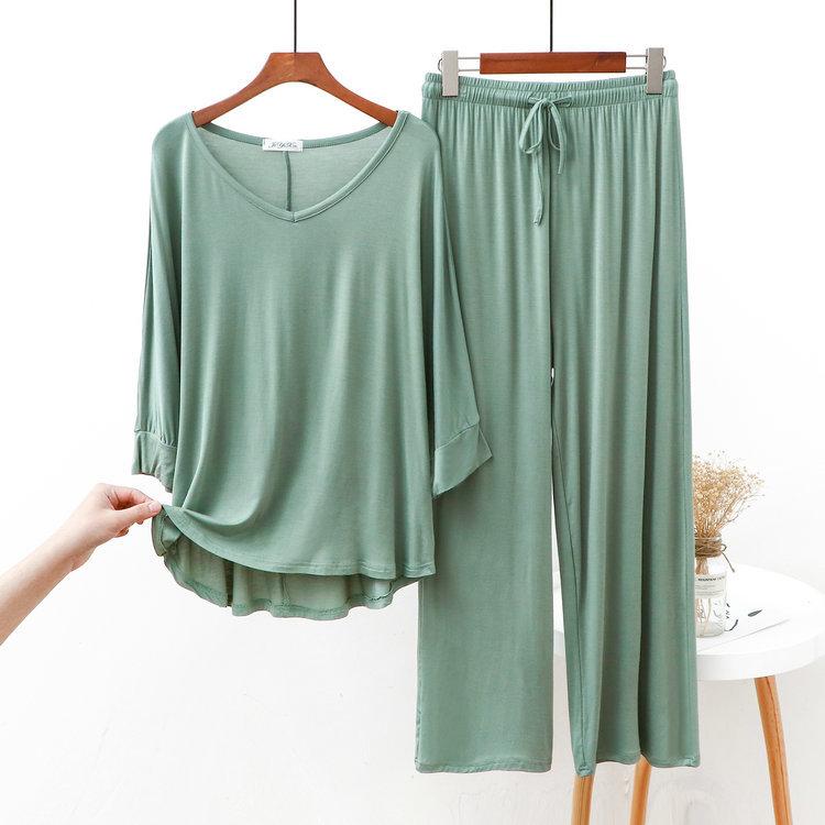 Loose Fat Homewear Casual Modal Cotton Sleepwear Spring Autumn Women Long Sleeve Home Suit Sexy V Neck Suit