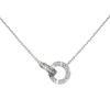 925 Sterling Silver LOVE Double Ring Necklace with Full Diamond Round Disc and Geometric Clavicle Chain
