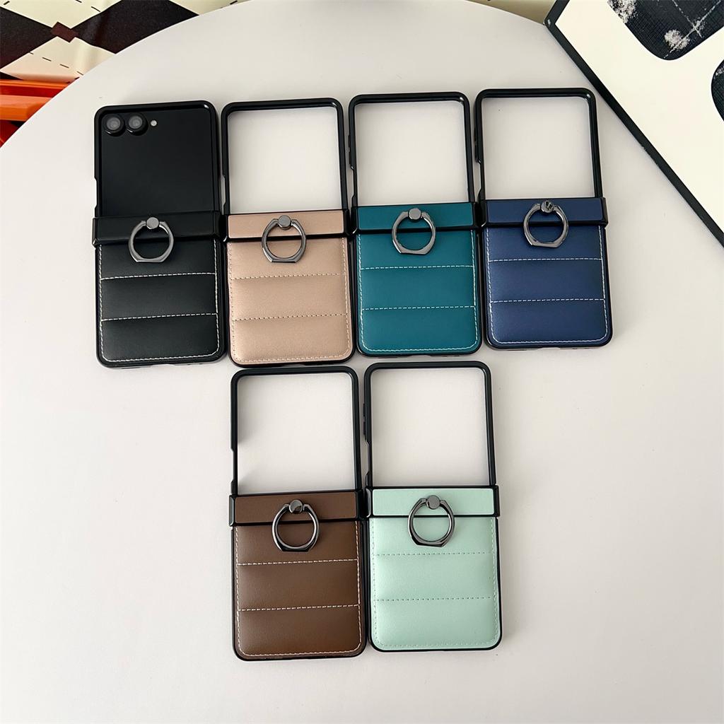 Leder Daunenjacke Handyhülle für Samsung Galaxy Z Flip7 Flip5 Flip6 ZFlip7 6 5 4 3 Flip7 FE Ringhalter Scharnier Schutzhülle