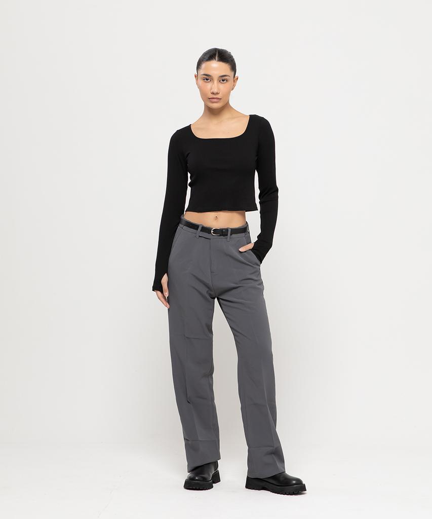 CHAMBROS Hidden Banding Semi-Wide Wrinkle-Free Slacks [Gray]