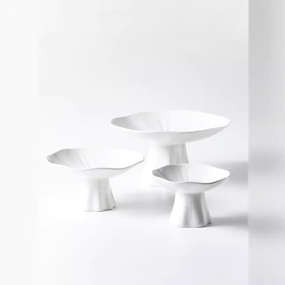 Ceramic Home Dim Sum Tall Plate High-End Display Plate Plate Snack Cold Dish Creative Fruit Tray Tableware