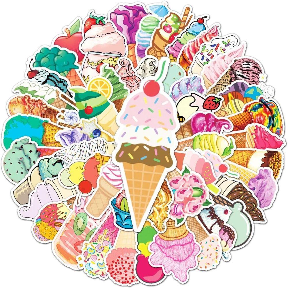 

100 pcs PVC Waterproof Vinyl Sticker Dessert Sticker 1.6 Inches Ice Cream Stickers Room 50 pcs