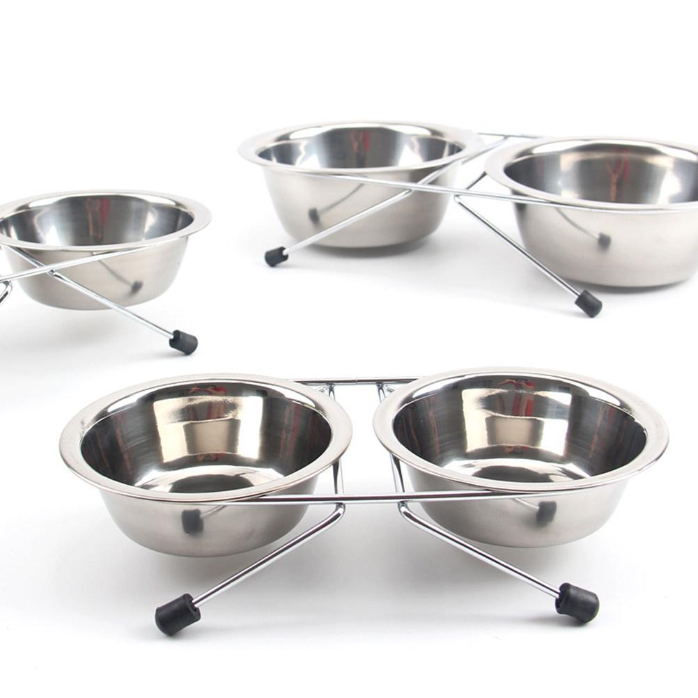 Small Anti-Slip Pet Food Water Bowls Double Stainless Steel Dog Feeder Feeding Station Non-Slip Frame Pet Feeder