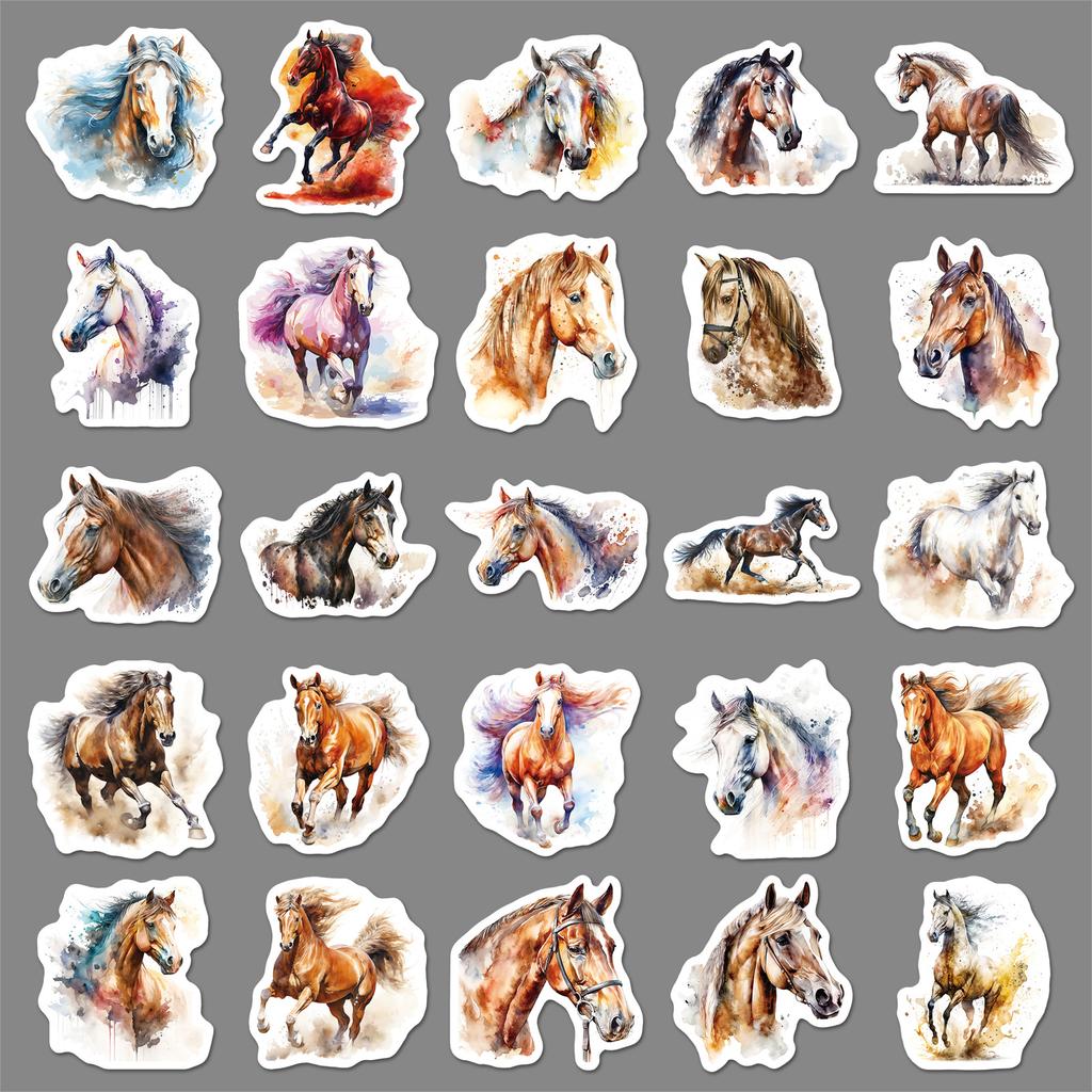 50 Ink and Wash Wind Horse Graffiti Stickers Personalized Creative Animal Decoration Mobile Phone Case Water Cup Notebook Stickers