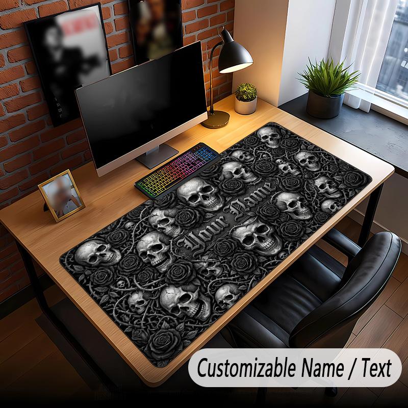 Skull Gothic Theme Custom Mouse Pad Personalized With Name Text Customized Desk Mat For Office Home Decor