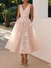 Women's Light Pink Sleeveless Dress with Floral Embroidery and Waist Bow