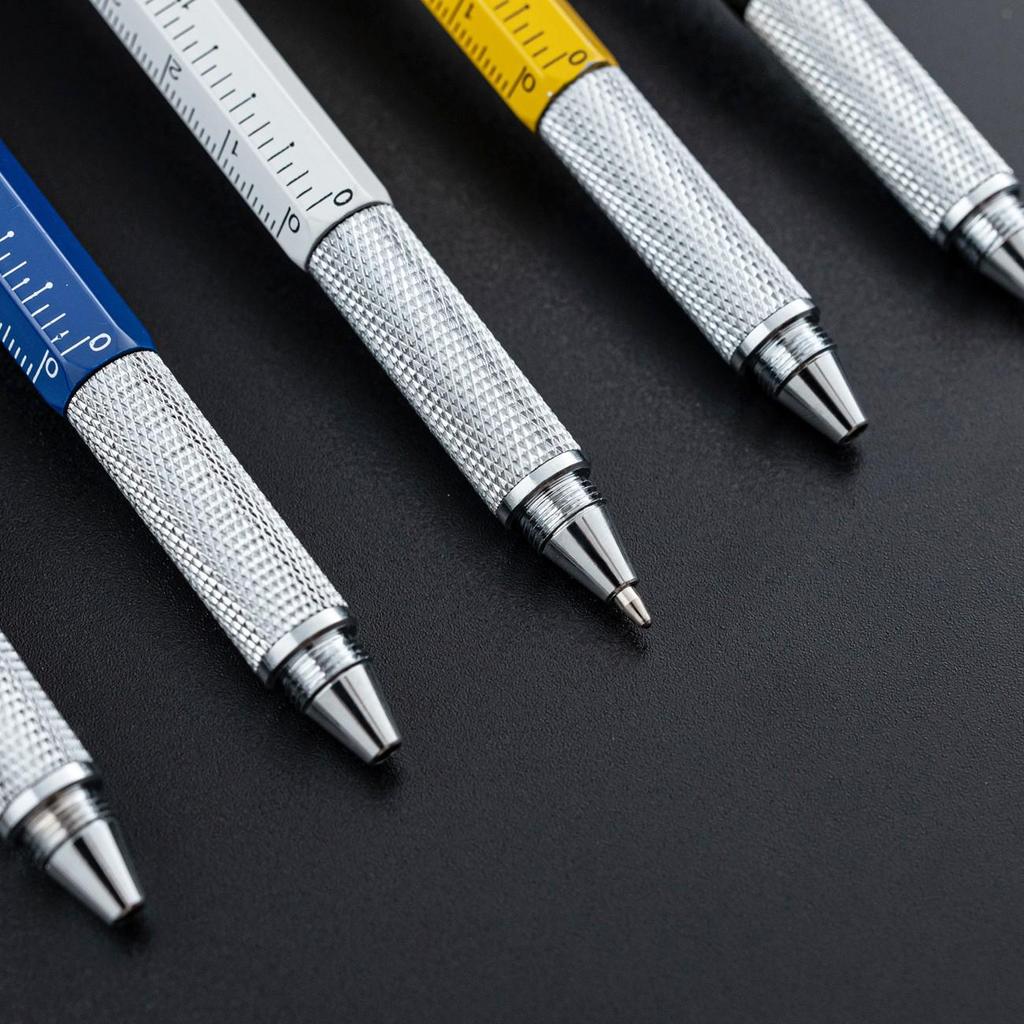Multifunktionaler 6-in-1 Metall-Werkzeugstift mit Wasserwaage, Lineal, Stylus, Schraubendreher und Kugelschreiber – Kundenspezifisches Logo verfügbar.