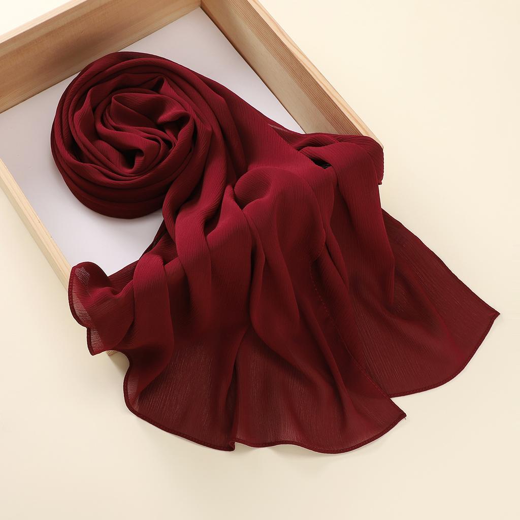 Muslim Plain Crinkle Hijabs Heavy Chiffon Scarf Arab Crepe Shawl Wraps Islamic Headband Solid Color Foulard Women