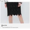 Rhinestone Skirt Women's Hollow High Waist Lace A- Line Half Skirt High-grade Black Knitted Mid-skirt