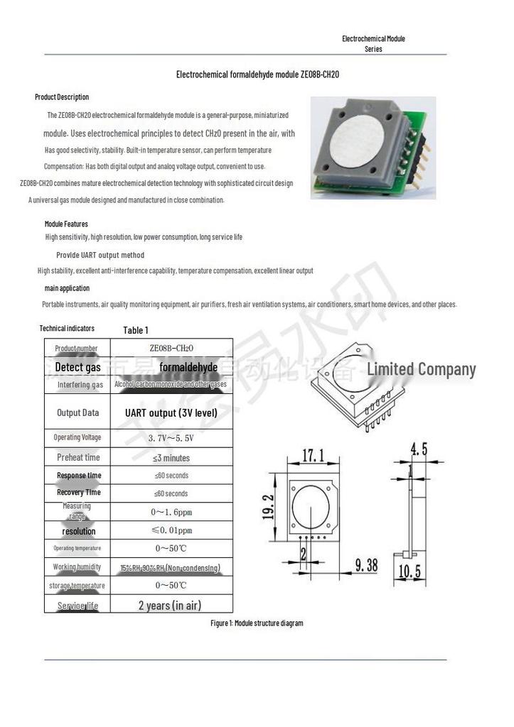 ZE08-CH2O Compact High-Precision Low-Power Formaldehyde Sensor