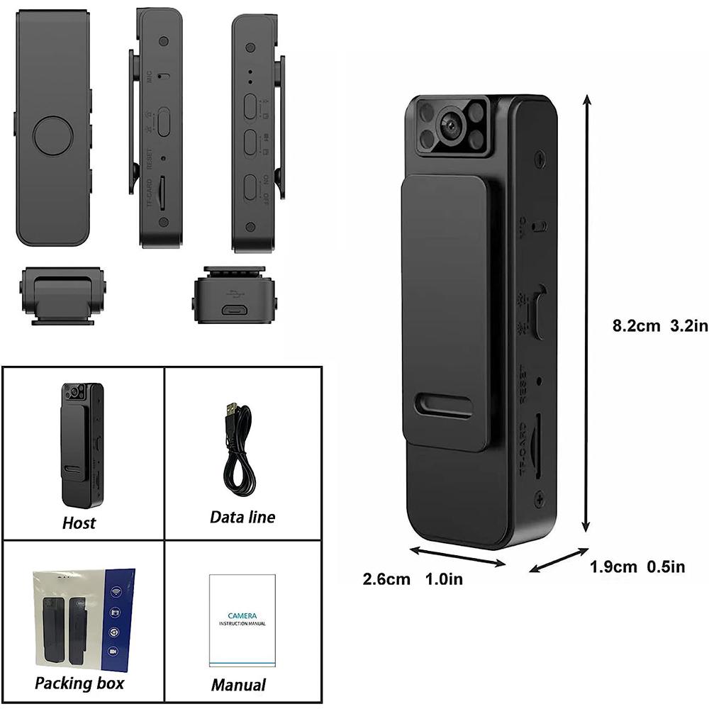 HD 1080P Noise Reduction Camera 90° Rotatable Lens Wearable Back Clip Cameras