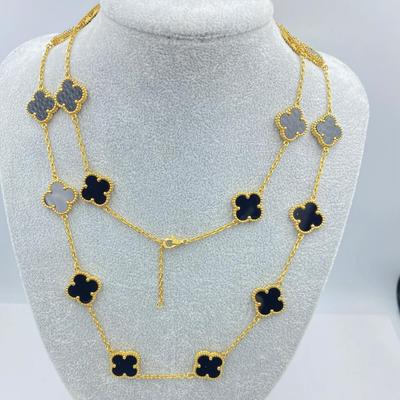15MM Titanstahl Halskette 20 Blumen 90+5CM Vierblättriges Kleeblatt Seitliche Rille Batch Winkel Halskette High-End Damen Pulloverkette