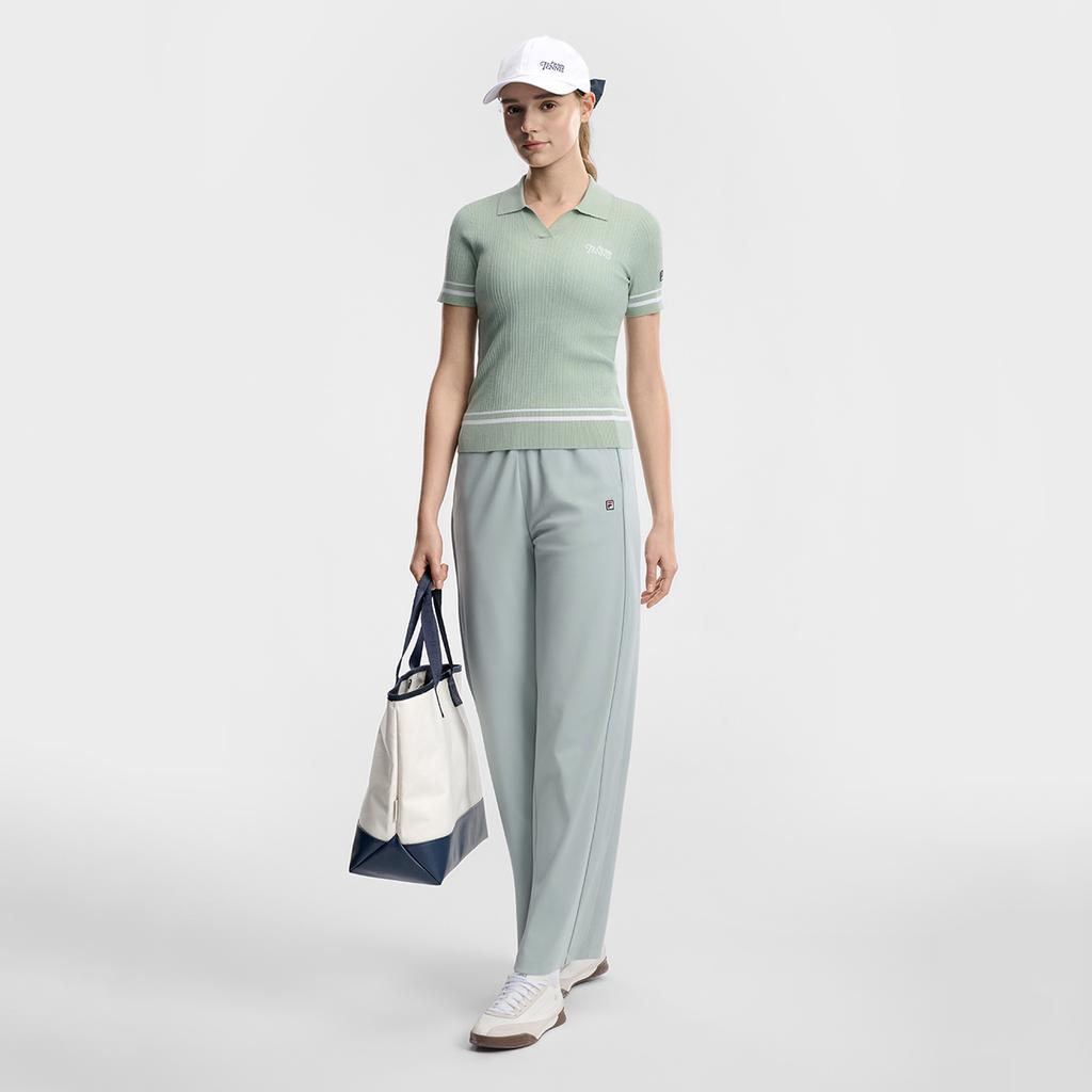 Fila Tennis Fashion Simple Classic Retro Tennis Sports Casual Versatile Comfortable Striped Knitted Short Sleeve Top Women Tops A11W623401FGN