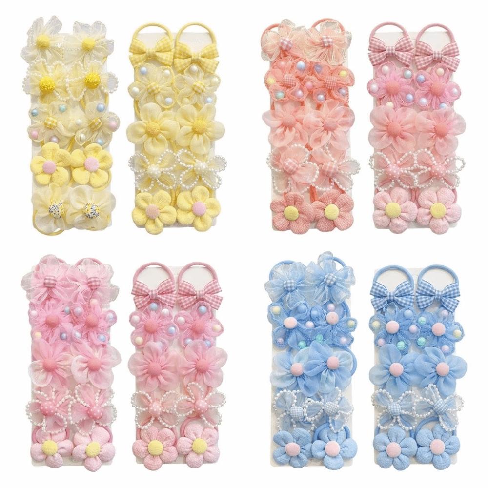 10pcs Colorful Children's Headband Set No Harm High Elastic Hair Rope Flower Hair Ties  Daily Use