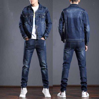 Denim Suit Men's Two-piece Spring and Autumn Jacket Jacket Jacket Pants A Trendy Stretch Men's Clothing