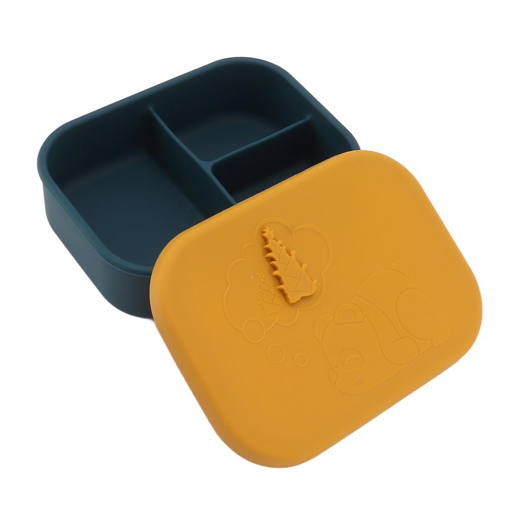 Silicone Bento Lunch Box Rectangle Leakproof 3 Compartment Divided Food Storage Container for Kids Adults Yellow