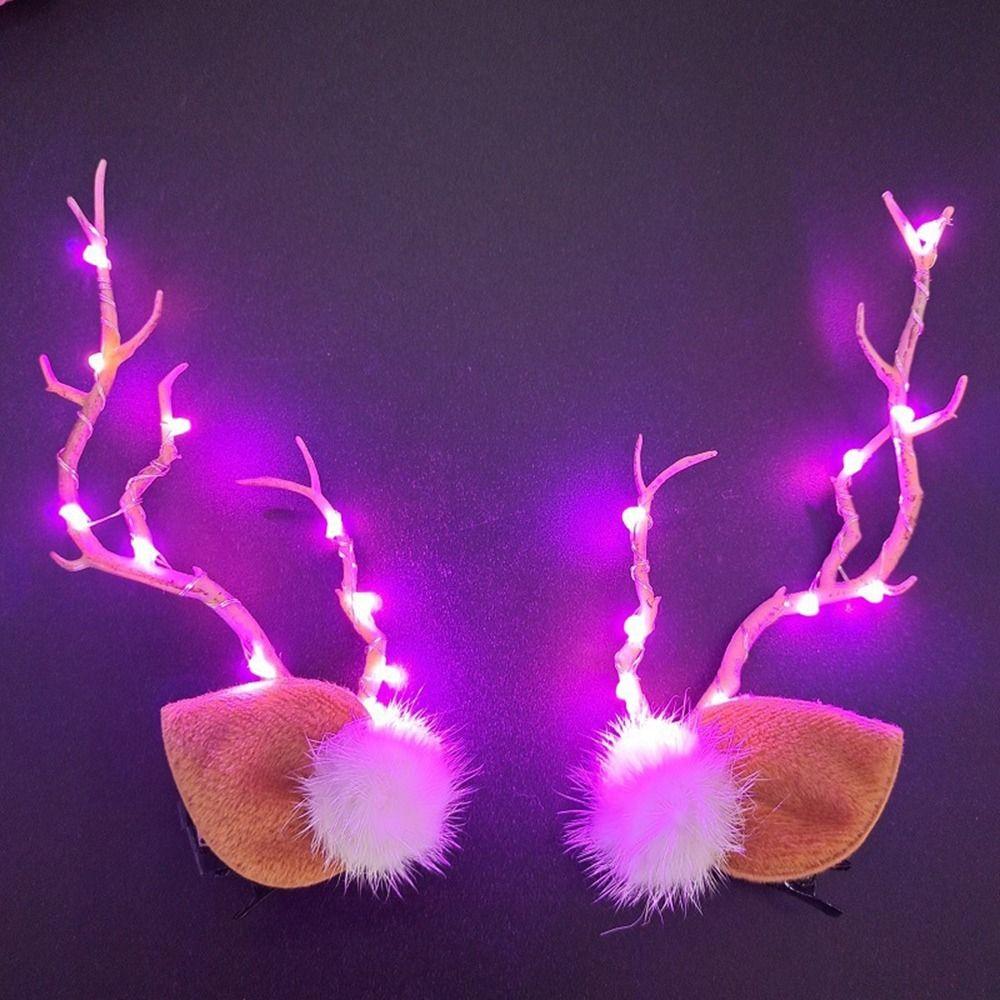 Deer Horns LED Christmas Headband Branch Glowing Hair Clip Funny Christmas Antlers Hairpin  Girl