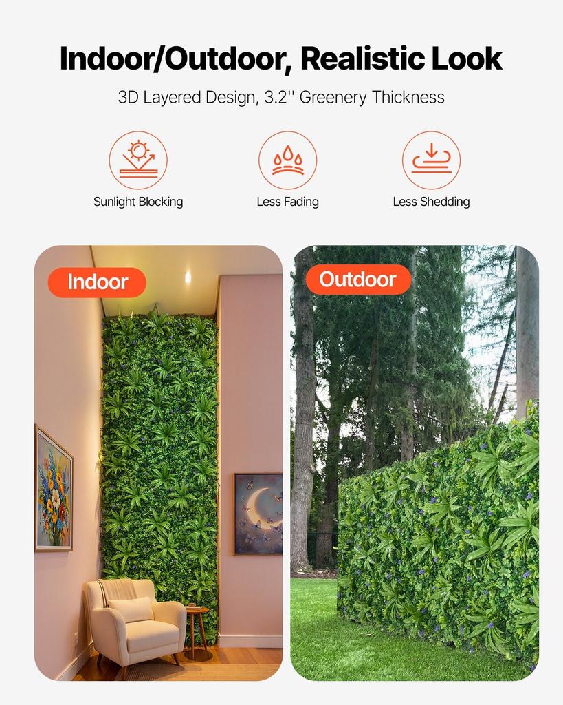 Artificial Plant Wall, 101.6 x 304.8 cm Artificial Boxwood Panels, Sun Protection Greenery Backdrop Privacy Hedge Fence, Fake Grass Screen for