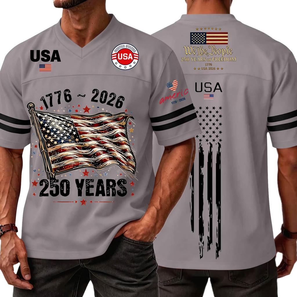 Men's Casual Fashion V-Neck Independence Day Print Short Sleeve Sports T-Shirt Top