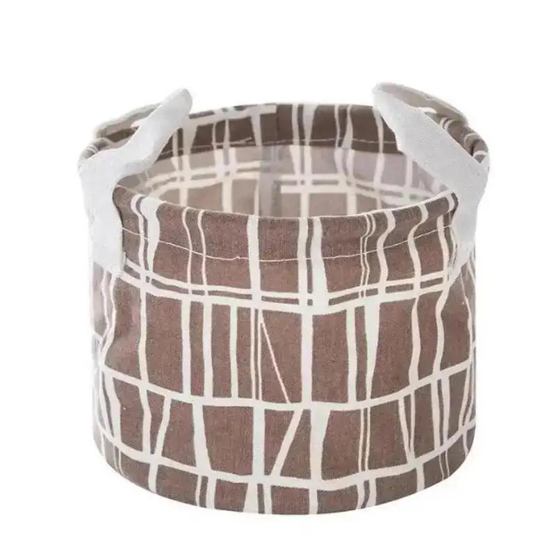 Household Fashion Cartoon Circular Cotton Linen Desktop Storage Box Sundry Storage Stationery Cosmetics Storage Basket Container
