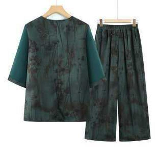 

Grandma s Summer Two-Piece Set: Lightweight Seven-Sleeve Outfit for Middle-Aged and Elderly Women 2XL