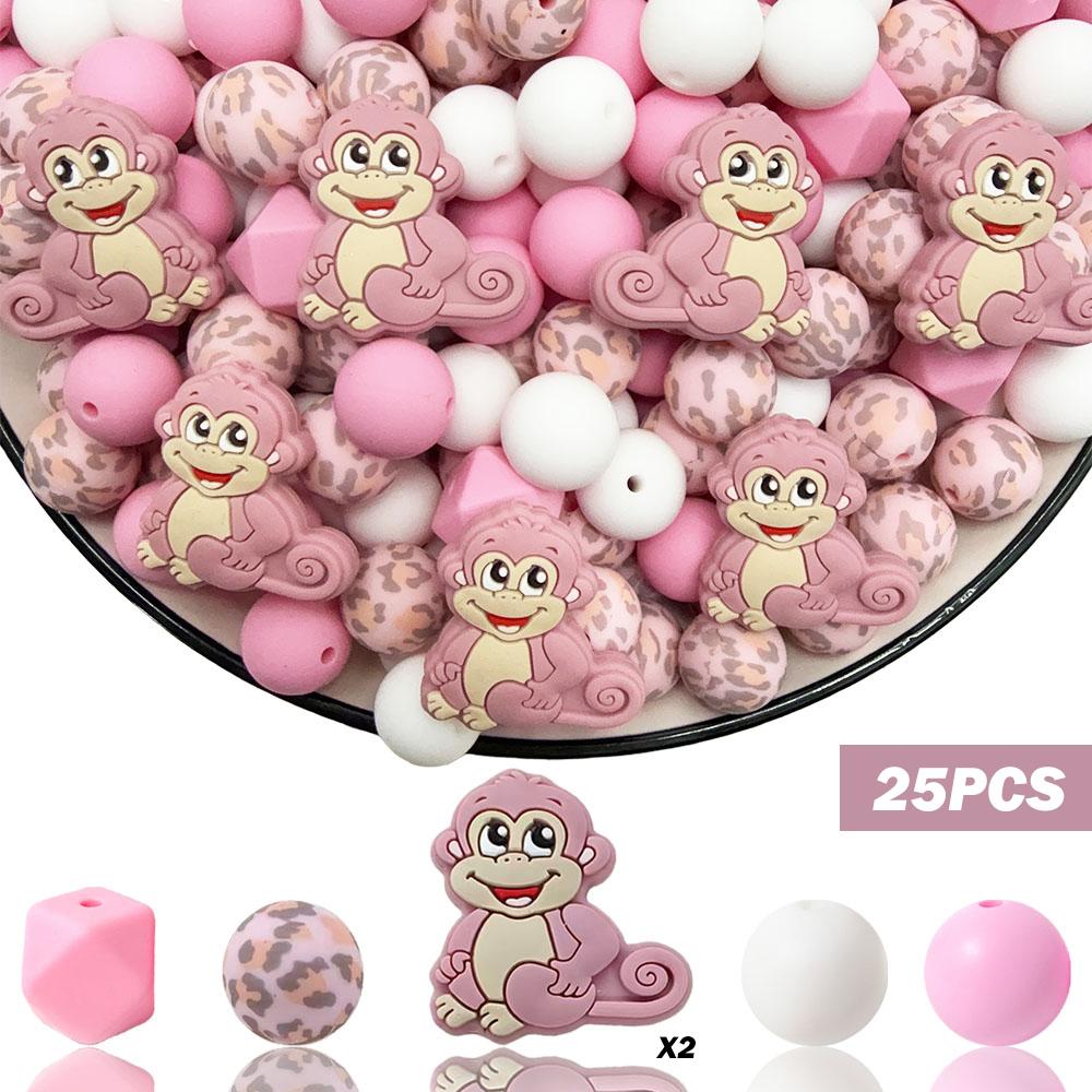 

25/32/43PCS Monkey Banana Silicone Bead Set, perfect for DIY handmade crafts such as keychains, necklaces, bracelets, etc