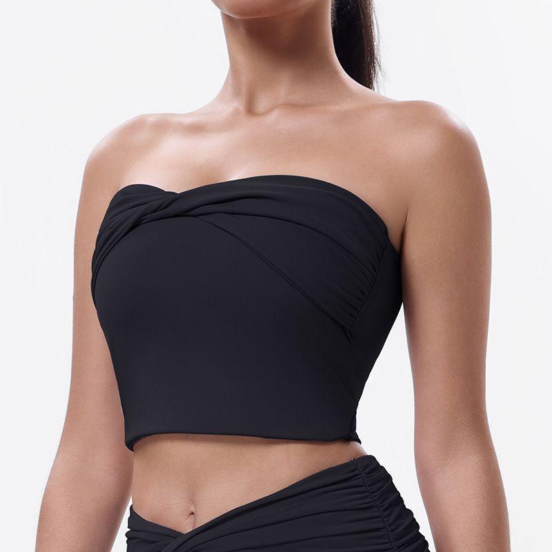 

Guangzhou Jinke Sporting Goods Co., Ltd. New Arrival Sports Tube Top Yoga Clothing Top Female Pure Color Ruched US Black XL