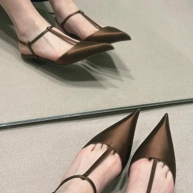 Women's Sandals 2025 New Pointed Triangle Coarse Heel Simple Sandals Comfortable Low Heel Sexy Sandals Large High Heels