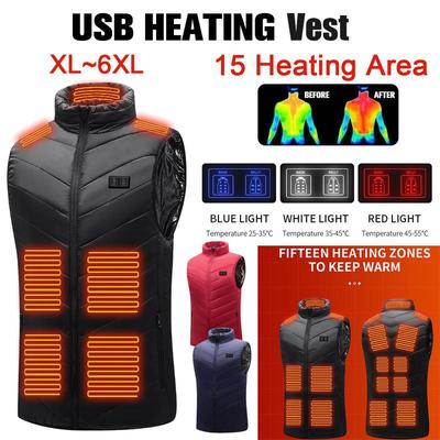 15 Chaleco calefaccionado cálido de invierno, chaqueta eléctrica con USB, abrigo calefactor térmico para hombre y mujer