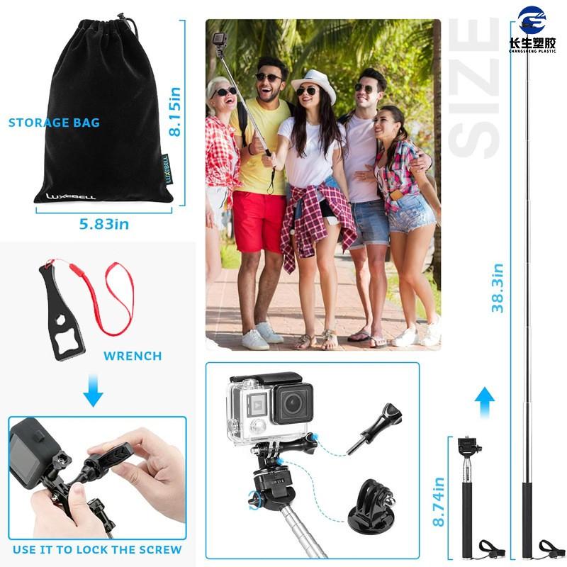 GoPro Action Camera Accessory Kit Compatible With DJI Osmo YI ShanGou Models Black Plastic Mounts Adapters Set
