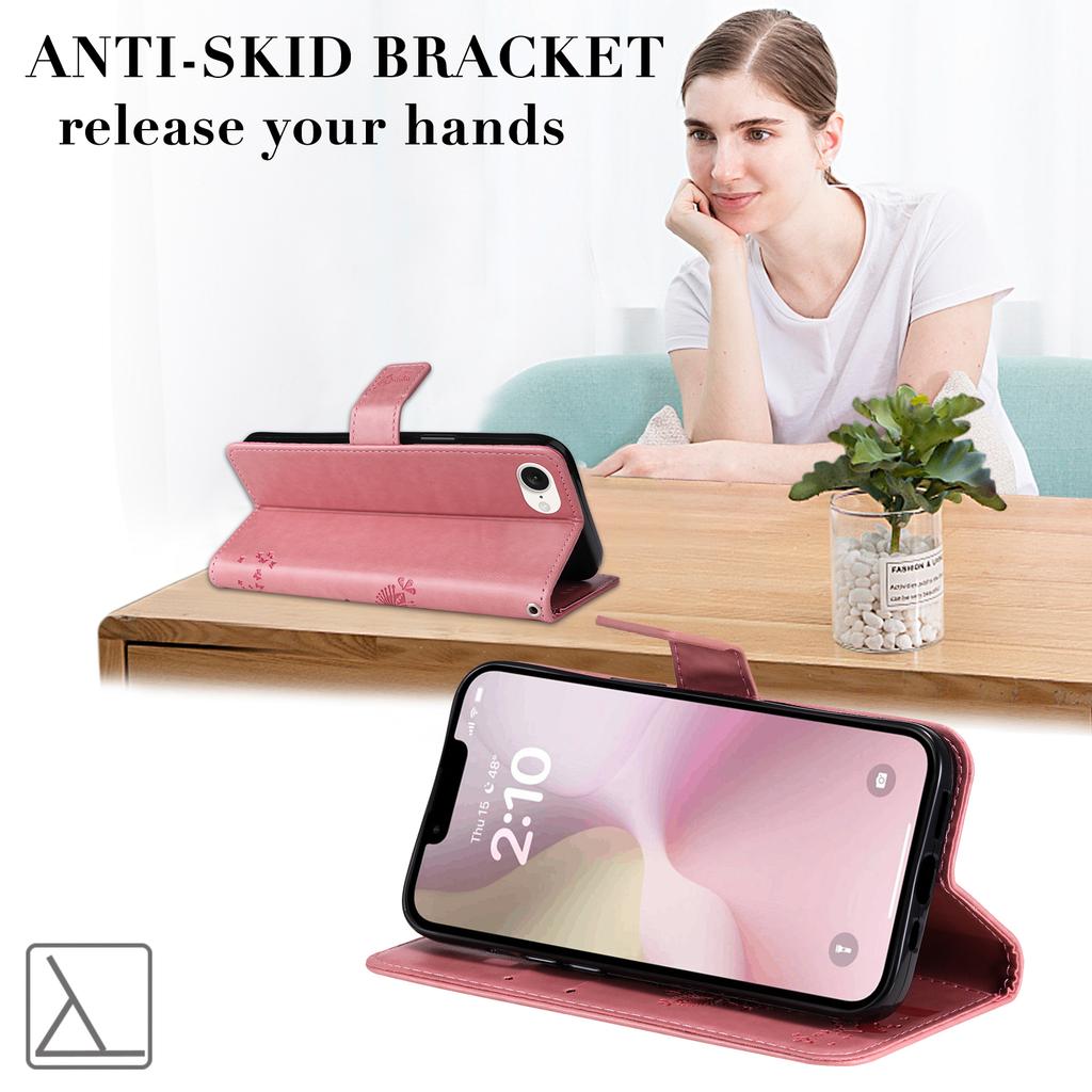 For iPhone 16e Phone Case with Stand Cat Tree Pattern Leather Wallet Mobile Cover