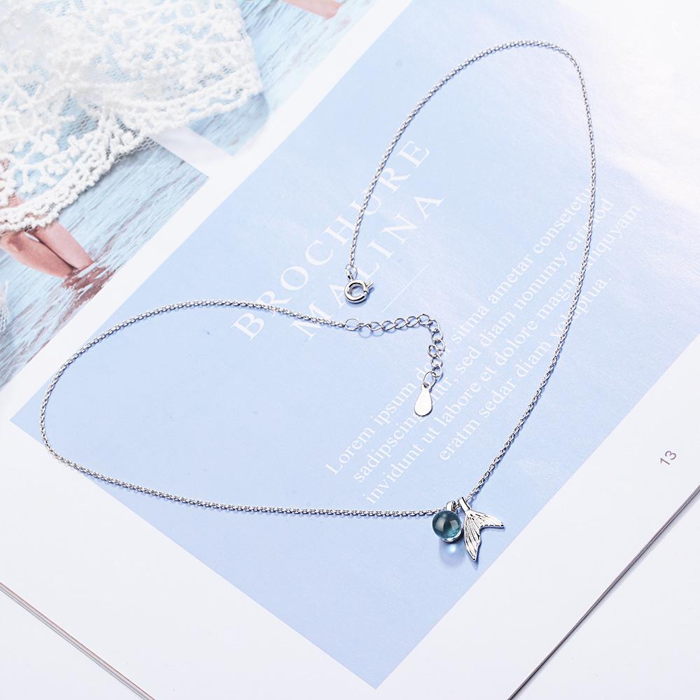 Korean Style Blue Crystal Mermaid Tail Clavicle Necklace